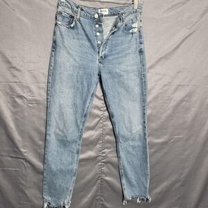 AGOLDE Nico Jeans Womens 28 Blue High Rise Distressed Skinny Crop Raw Hem Denim